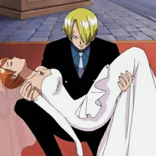 🎷 Sanji One Piece Anime, Hochzeit, Romantik, Paar, Braut, Tragen, Bräutigam whatsapp sticker