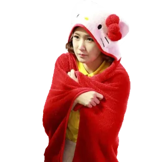 😐 ผู้หญิง, ผ้าห่มสีแดง, Hello Kitty, หนาว, ห่อตัว telegram sticker