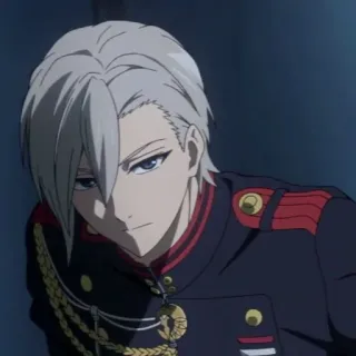 ⛓ anime, military uniform, male, grey hair, character telegram sticker