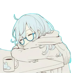 😴 animé, fille, dormir, café, mignon telegram sticker