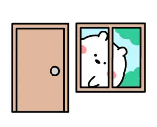 ✨ porte, fenêtre, ours, mignon, regardant, illustration, dessin animé whatsapp sticker