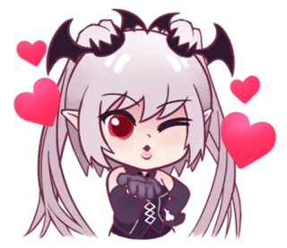 😘 Anime, Démon, Diable, Mignon, Coeur, Kawaii, Autocollant telegram sticker