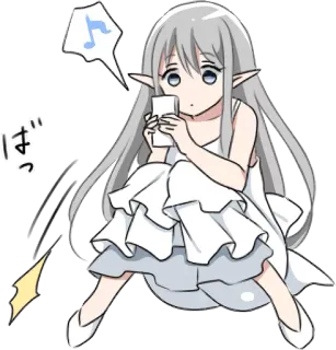 🎵 ぱっ Dziewczyna anime, Elf, Chibi, Słodki, Muzyka, Srebrne włosy, Iskra telegram sticker