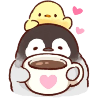 ☕️ penguin, bird, coffee, chick, cute, kawaii telegram sticker