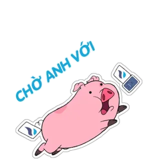 😆 CHỜ ANH VỚI Schwein, Cartoon, süß, Tier telegram sticker