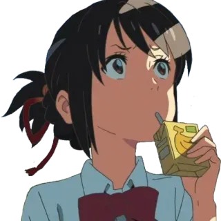 🍹 Mitsuha Miyamizu Your Name anime, character, drinking, Mitsuha, Your Name, kawaii telegram sticker