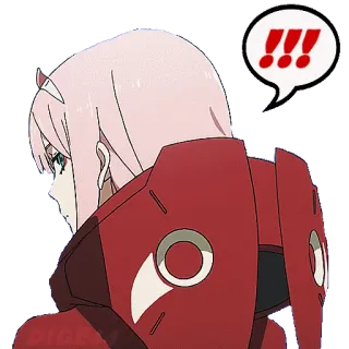 ‼️ Zero Two Darling in the Franxx Аниме, Стикер, Zero Two, Darling in the Franxx, Восклицание telegram sticker