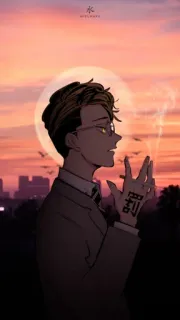 🚬 动漫, 吸烟, 日落, 城市景观, 艺术, 插画 telegram sticker