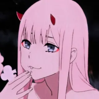 🍒 Zero Two Darling in the Franxx Anime, Hörner, pinke Haare, Mädchen, Zero Two telegram sticker