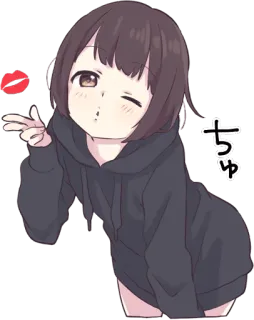 💋 ちゅ Anime, Ragazza, Bacio, Carino, Felpa con cappuccio telegram sticker