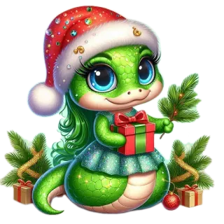 🎄 งู, คริสต์มาส, วันหยุด, น่ารัก, การ์ตูน, สัตว์เลื้อยคลาน, ของขวัญ, ฤดูหนาว whatsapp sticker