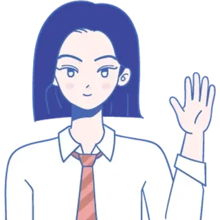 💬 소녀, 인사, 손 흔들기, 넥타이, 셔츠 telegram sticker