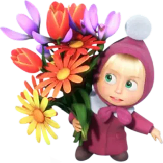 💐 Masha Masha and the Bear Kartun, Karakter, Bunga, Gadis, Masha dan Beruang, Lucu telegram sticker
