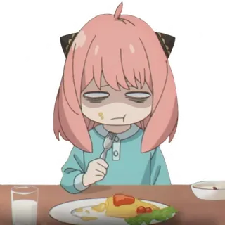 🍽 Anya Forger Spy x Family Anime, Kartun, Gadis, Anya Forger, Spy x Family, Makanan, Lelah whatsapp sticker