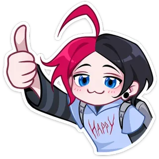 👍 HAPPY Animé, Joyeux, Mignon, Pouce levé, Chibi telegram sticker