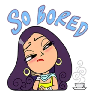 😏 SO BORED gelangweilt, Cartoon, Mädchen, Ausdruck, frustriert, Stimmung telegram sticker
