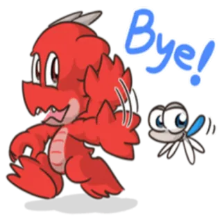 ✋ Bye! desenho animado, dragão, inseto, acenando, adeus, fofo telegram sticker
