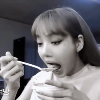 🍨 몹방 Mukbang, Eten, Voedsel, Aziatisch, Vrouw, Meisje, Lepel, Kom telegram sticker