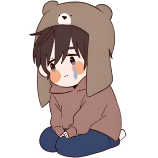 😢 sad, crying, cute, anime, bear, hoodie telegram sticker