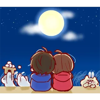 💞 moon, night, couple, cartoon, rabbit telegram sticker