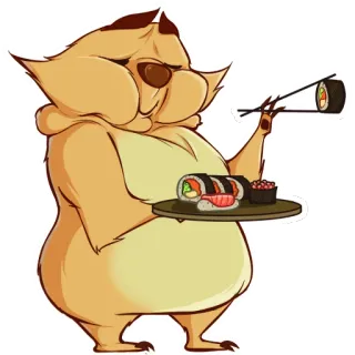 🍙 Sushi, Nourriture, Animal, Dessin animé, Manger, Baguettes, Déjeuner, Dîner telegram sticker