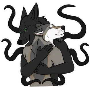 🤗 lobo, tentáculos, abrazo, furry, fantasía, monstruo, animal whatsapp sticker