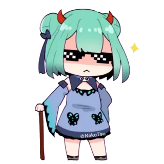 😎 @NekoTsu Anime, Chibi, Garota, Demônio, Óculos pixelados telegram sticker