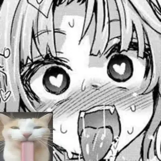 😛 Anime, Gatto, Occhi a cuore, Linguaccia, Divertente telegram sticker