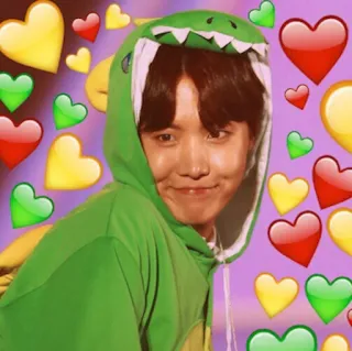 🦖 J-Hope J-Hope, BTS, K-pop, heart, cute, dinosaur costume telegram sticker