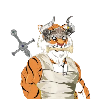 🧡 hình nhân hóa, hổ, kiếm, giả tưởng, áo giáp, động vật có vú, mèo telegram sticker