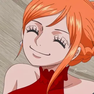 🍊 Nami One Piece Anime, Dessin animé, Cheveux orange, Souriant, Personnage whatsapp sticker