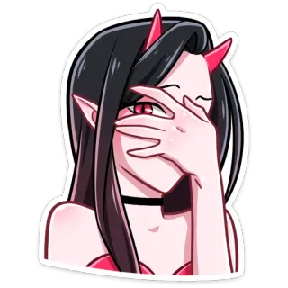🙄 демон, девушка, аниме, рога, рука telegram sticker