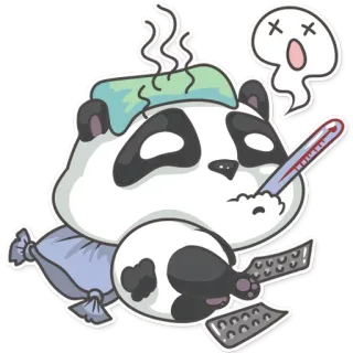 🌡 아픈, 팬더, 온도계, 열, 만화, 약, 질병 telegram sticker