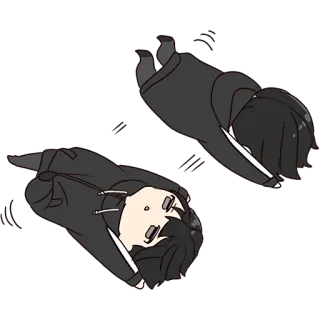 😵‍💫 Dibujo animado, Lindo, Figura, Acostado, Ropa negra whatsapp sticker
