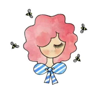 ☺️ donna, capelli rosa, fiocco, api, carino, acquerello, cartone animato telegram sticker
