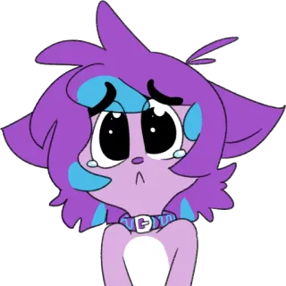 😿 การ์ตูน, ตัวละคร, สีม่วง, ร้องไห้, เศร้า, น้ำตา, ปลอกคอ, แมว telegram sticker