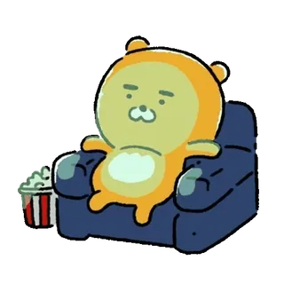 💬 Dibujos animados, Sofá, Lindo, Personaje, Relajado, Entretenimiento, Palomitas telegram sticker