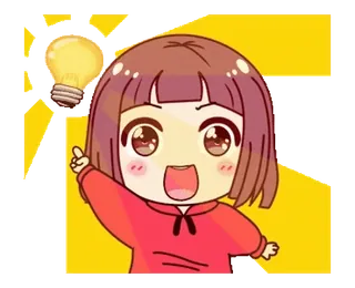 💡 Anime meisje, Gloeilamp, Idee, Cartoon, Blij, Opgewonden telegram sticker