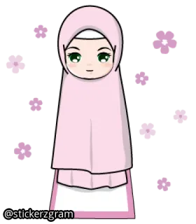 😇 Hijab, Islam, Musulmano, Cartone animato, Fiore, Carino, Ragazza whatsapp sticker