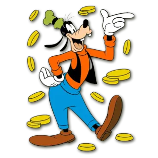 💰 Goofy sciocco, disney, cartoni animati, monete, soldi telegram sticker