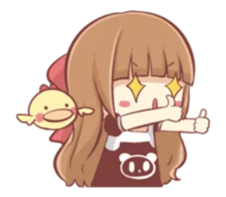 👍 Cartoon, Anime, Mädchen, Süß, Funkelnde Augen, Daumen hoch, Kawaii, Ente telegram sticker