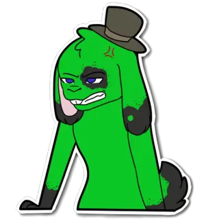 😡 Kreskówka, Zielony, Zwierzę, Królik, Kapelusz, Zły telegram sticker
