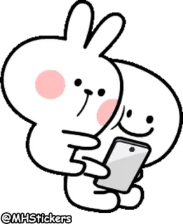 😜 @MHStickers coniglio, carino, cartone animato, telefono, adesivo, bianco telegram sticker