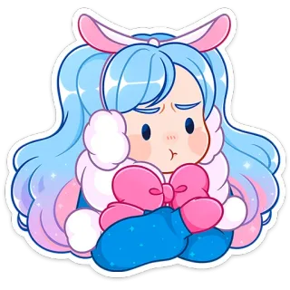🙄 słodki, kreskówka, anime, zima, dziewczyna, uszy królika, kawaii telegram sticker