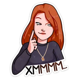 🤔 XMMMM... mujer, chica, dibujos animados, pensando, hmm, pregunta, pelirroja, pose telegram sticker