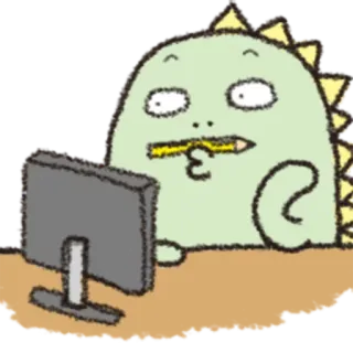 🎋 dinosaure, dessin animé, ordinateur, travail, bureau telegram sticker