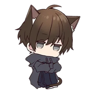 😔 котбой, аниме, чиби, кошачьи уши, милый, мультфильм telegram sticker
