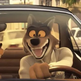 🤪 wolf, auto, fahren, anthropomorph, cartoon, the bad guys telegram sticker