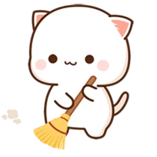 🧹 Katze, Besen, Reinigung, süß, kawaii telegram sticker