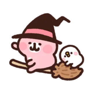 💨 hexe, halloween, niedlich, tier, kawaii, geist, besen telegram sticker